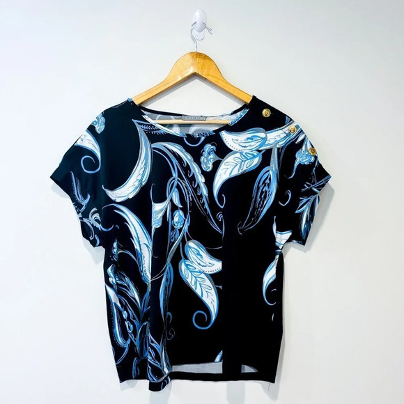 Laura Tops - LAURA - Black and blue wide  t-shirt